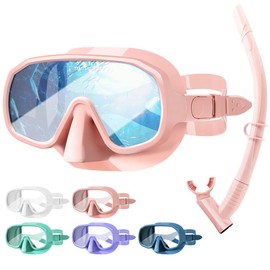 KLERICER Snorkeling Gear for Adults, Snorkel Set Adults with 180°Tempered Glass, Anti-Fog Frameless Snorkel Mask Set, Adjustable Snorkeling Mask for Snorkel Scuba Diving Swimming Travel (Pink)