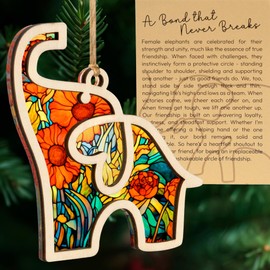 Friendship Elephant Ornament, Wooden Christmas Ornament with Story, Sisterhood Elephant Ornament for Women Tribe, Friendship Gifts for Best Friends and Sisters, Ornament for Special Bond (Suncatcher)