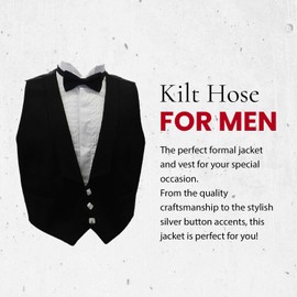 UT Kilts Prince Charlie Jacket and Vest, Formal Scottish Kilt Jacket for Men, with Elegant Vest and Stylish Silver Button Accents, (Size 54, Black)