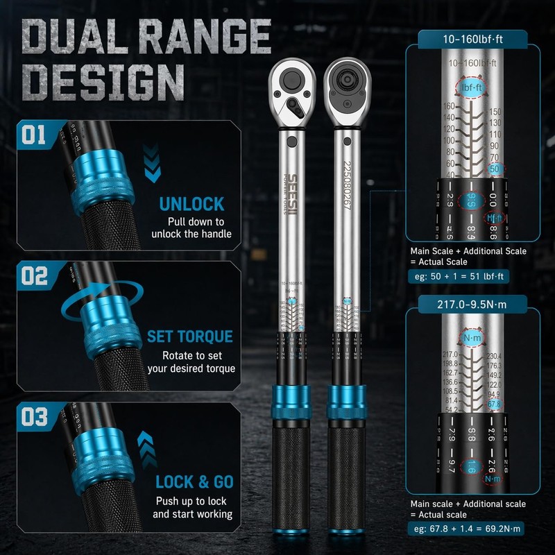 Seesii Torque Wrench Set 1/4" 3/8" 1/2" Drive