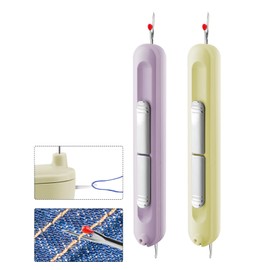 Needle Threaders, 2 in 1 Plug-in Needle Threader Seam Ripper Tool, Automatic Stretchable Seam Rippers for Sewing, Hand Quilling Supplies,Embroidery Stitch Removal (Purple/Yellow)