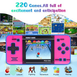 Handheld Game for Kids ，Built-in 220 32-bit Video Games, 3.0” IPS Screen, Rechargeable Portable Game , Travel Mini Arcade Electronic Toys Gift for Boys and Girls(Blue+Red)