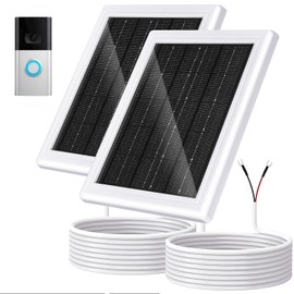 Ring Solar Charger 5W 12VAC Compatible with Ring Video Doorbell 3/3+/4, Battery Video Doorbell Pro, 16.4ft Waterproof Charging Cable, 360°Adjustable Mount-Update (Update,White,2 Pack)