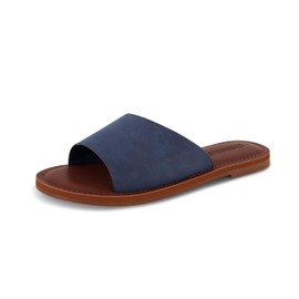 CUSHIONAIRE CARLY - Sandalias deslizantes con espuma viscoelástica para mujer, Ante vegano azul marino, 7 US