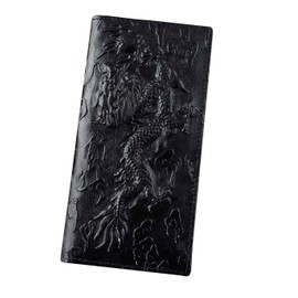New! China Dragon New 3D Genuine Leather Men Long Wallets Black