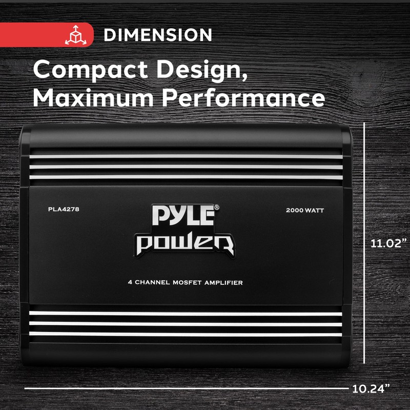 Pyle 2000W 4-Channel Car Stereo Amplifier - Bridgeable MOSFET Power