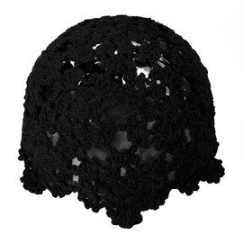 ZLYC Women Cotton Crochet Skull Cap Handmade Knit Cutout Floral Beanie Hat(Black),One Size
