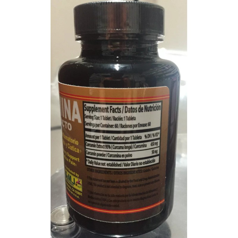 G.M.J Curcumina Tumeric Curcumin 60 Tablets Tabletas Anti Inflamatorio 95%