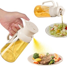 RFetomax Oil Sprayer for Cooking-2 in 1 Olive Oil Dispenser, 550ml Oil Dispenser Bottle Oil Mister for Air Fryer, BBQ,Salad, Frying, Barbecue (White)