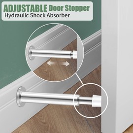 KOLAKO Door Stop, Wall Mounted Door Stopper, Long Stainless Steel Rubber Heavy Duty Modern Metal Adjustable Door Holder Wall Protectors Doorstop for Skirtings, Brushed Silver