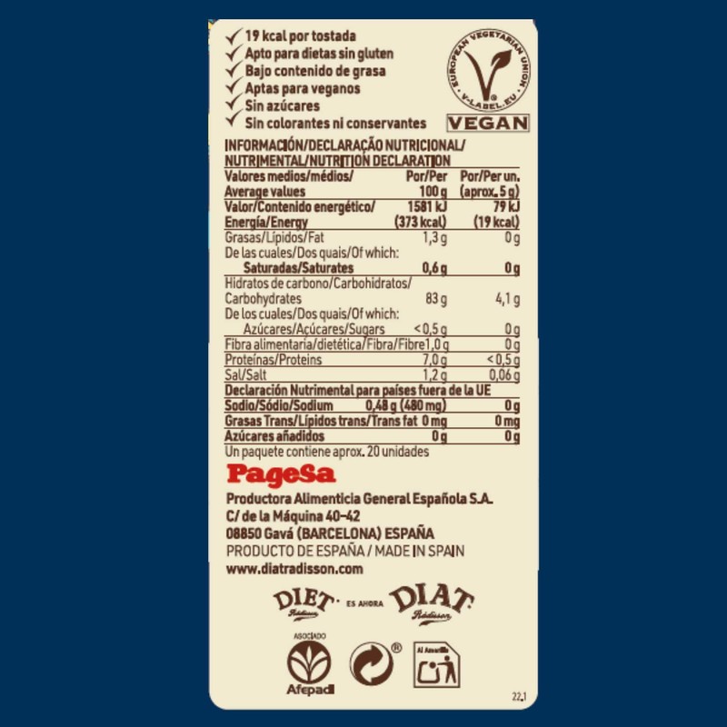 DIET RADISSON, TOSTADAS DE ARROZ Y MAIZ CON 100g