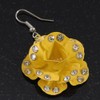 Yellow Enamel Crystal Rose Drop Earrings/Silver Plating/ 50mm Long