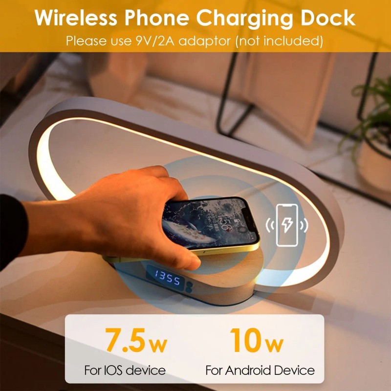 Touch Control LED Desk Lamp with Clock Wireless Charging Dimmable