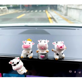 ZHU IN SY 4 Pcs Mini Resin Dairy Cow Figurines, Cute Car Dashboard Decor, Funny Rearview Mirror Ornaments, Fairy Garden Landscape, Gift for Pet Lovers (White Dairy Cow)