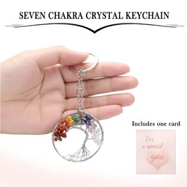 QINJIEJIE Tree of Life Keyring 7 Chakra Crystals Keyrings Crystal Healing Tumbled Stone Car Gifts for Women Friends Meditation Energy Balancing