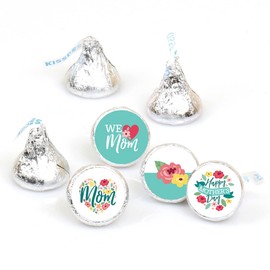 Big Dot of Happiness Colorful Floral Happy Mother's Day - We Love Mom Party Round Candy Sticker Favors - Labels Fit Chocolate Candy (1 sheet of 108)