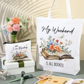 Xuniea 2 Pcs Book Lovers Tote Bag Gifts for Book Lovers Readers Include My Weekend Is All Booked Reusable Shoulder Bag Makeup Bag for Birthday Christmas Book Lovers Reader