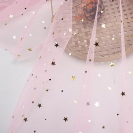 HAVII 59" x 4 Yards Light Pink Glitter Tulle Rolls Star Moon Sequin Tulle Fabric Bolt for Photography Props Background Tutu Table Skirts DIY Sewing Crafts Wedding Party Decor