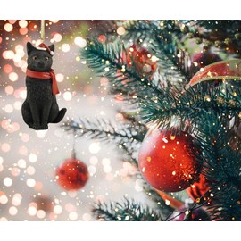 Black Cat Christmas Ornament - Ornament for Christmas Tree - Festive Holiday Ornament