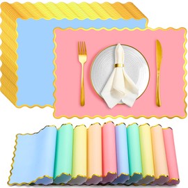 FoldTier 150 Pcs Christmas Disposable Paper Placemats Bulk 10"x14" Rectangle Place Mats with Scalloped Edges Dining Table Mat for Wedding Bridal Birthday Xmas Party Table Decoration(Multicolor)