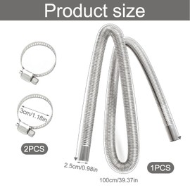 Suevut Floor Drain Hose Exhaust Pipe Auxiliary Heater 100 cm - Flexible Stainless Steel Exhaust Hose for Power Generator, Car Stainless Steel Exhaust Pipe for Diesel Auxiliary Heater, Exhaust Pipe