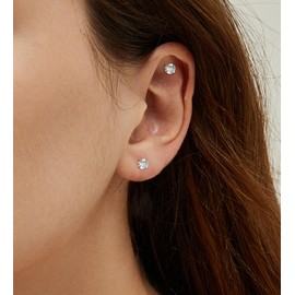 Enticera G23 Titanium Earrings 5A+Cubic Zirconia Flat Back Stud Earrings 14K Gold Hypoallergenic Nap Earrings 2-5MM Tiny Handmade Cartilage Stud Earrings for Women (Gold Tone, 4mm)