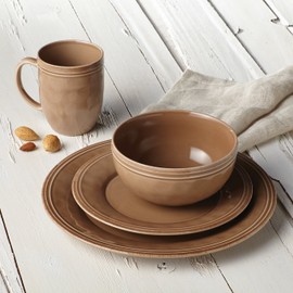 Rachael Ray Cucina Dinnerware 16-Piece Stoneware Dinnerware Set, Mushroom Brown