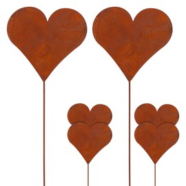 Cepewa Rusty Garden Stakes, Set of 6, Heart Motif in Rust Design, H 35 cm, Made of Zinc, Garden Decoration (1 x Set of 6 Heart Garden Stakes)