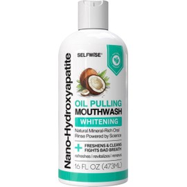 Nano-Hydroxyapatite Oil Pulling Whitening Mouthwash for Teeth and Gums, Natural & Organic, Whitens Teeth, Strengthens Enamel, Fights Bad Breath & Plaque – Smooth & Non-Greasy – for Adults - 16oz