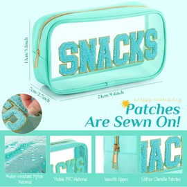 SilTriangle 4 Pcs Mama and Baby Toiletry Bag Clear Chenille Letter Pouch Snacks Makeup Stuff Travel Diaper Bag Preppy Transparent Pouch with Zipper for Women Gift(Pastel Color)