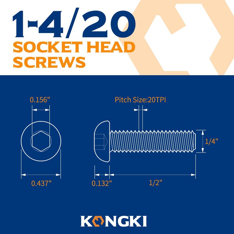 1/4-20 x 1/2 Button Head Socket Cap Screws, Stainless Steel