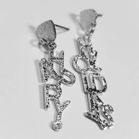 Fashion Jewelry E0122 Silver Tone Metal Word Letter HAPPY HOLIDAYS Drop Dangle Post Earrings