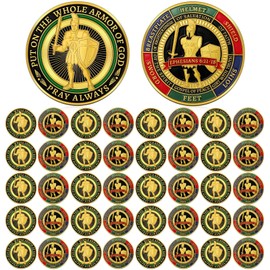 Nosiny 80 Pcs Put on The Whole Armor of God Round Metal Challenge Coins Antique Gold Prayer Commemorative Gift for Christian Church School Party Prayers(Classic Style)