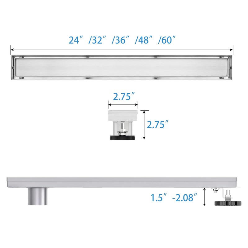 48 Inch Offset Linear Shower Drain, Brushed 304 Stainless Steel