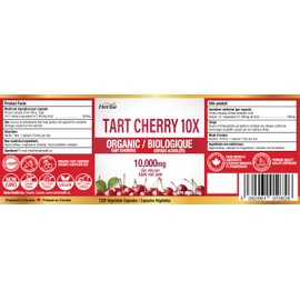 Herba Herba Organic Tart Cherry Capsules C 10,000mg Per Day | 120 Capsules | 10:1 Cherry Pills Extract | Montmorency Tart Cherry Supplement for Antioxidants | 60 Day Supply | Made in Canada
