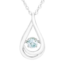 Brilliance in Motion Aquamarine Open Teardrop with Dancing Gemstone Sterling Silver Pendant Necklace with Rope Chain - 18”