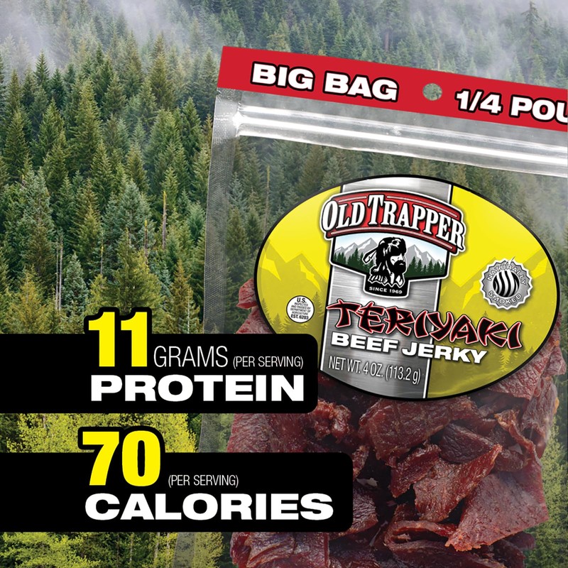 Old Trapper Beef Jerky, Teriyaki 1/4-Pound Individual Package, Savory and