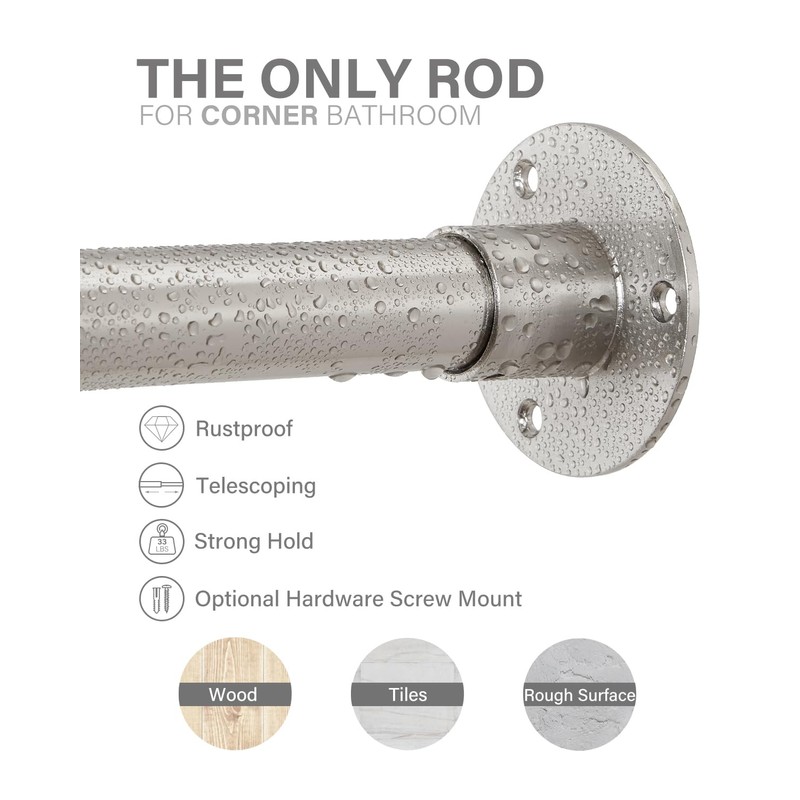 Crkmire Corner Shower Curtain Rod, Brushed Nickel [24"-53"] x [24"-53"]