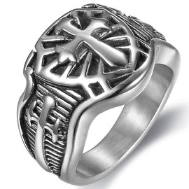 Jude Jewelers Stainless Steel Crusader Sword Cross Medieval Shield Ring, Metal, Cubic Zirconia