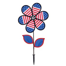 In the Breeze 12-Inch, Patriotic Fabric Flower Spinner, 2788, 6-Petal Flower Spinner with Leaves