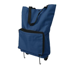 Shopping Bag with Wheels, Reusable Large Capacity Foldable Cart Bag Zipper Portable Wheels Shopping Bag Oxford Fabric Grocery Cart Bag with Wheels (Purplish Blue)