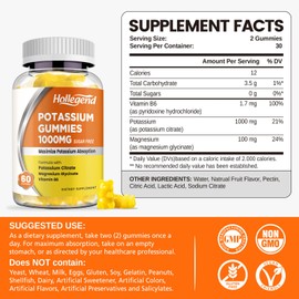 HOLLEGEND Potassium Gummies 1000mg, Maximize Absoption Blend with Vitamin B6 Magnesium, Potassium Citrate Supplement for Adults, Sugar Free, 60 Count