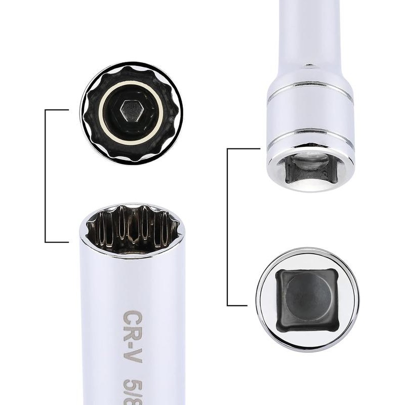 6PCS 3/8" Drive Magnetic Swivel Spark Plug Socket Set, 12