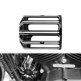 CNC Oil Filter Cover Cap Compatible with Harley Sportster Dyna Touring Softail Stripe Style Black&Chrome