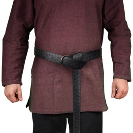 HiiFeuer Medieval Embossed PU Leather O Ring Belt, Retro Renaissance Knight Belt (Black C)