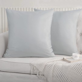 RUIKASI Satin Cushion Cover 80 x 80 cm Set of 2 - Silky Pillowcase 80 x 80 cm Light Grey with Zip, Easy Care Like Silk Pillowcases Double Pack, Soft Pillowcases for Hair and Skin