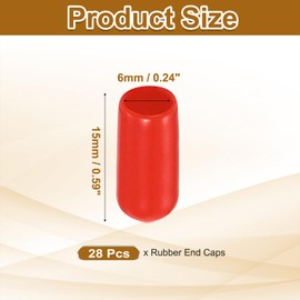sourcing map 28Pcs Rubber End Caps, 6mm(7/32") ID 15mm(9/16") Height Round Screw Thread Protectors Flexible Screw Bolt Covers Caps for Metal Tube Rod Bolt, Red