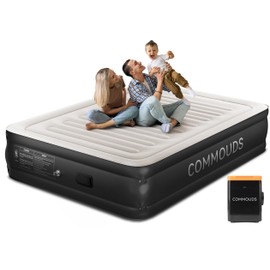 COMMOUDS Queen Air Mattress with 2000mAh Battery Powered Pump, 18" Raised Inflatable Mattress, Portable Blow up Mattress, Air Bed for Camping, Home and Guest