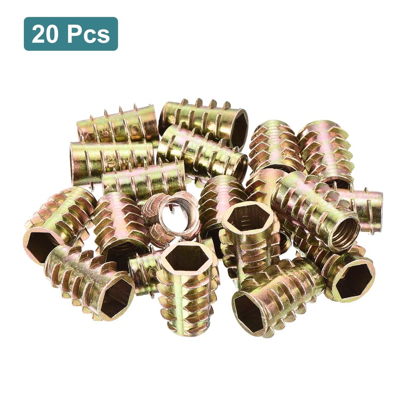 sourcing map 20Pcs Hex Threaded Inserts, M8-1.25x20 Zinc Alloy Hex-Flush