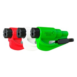 resqme The Original Emergency Keychain Car Escape Tool, 2-in-1 Seatbelt Cutter and Window Breaker, Made in USA, Family Pack of 3 - Red, White, Lime Green -Compact Emergency Hammer
